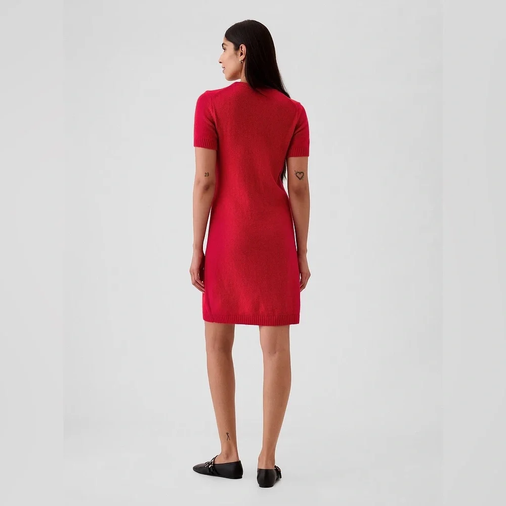 GAP CashSoft Mini Red Knit Short Sleeve Crewneck Sweater Dress Size Large NWT - Picture 4 of 11